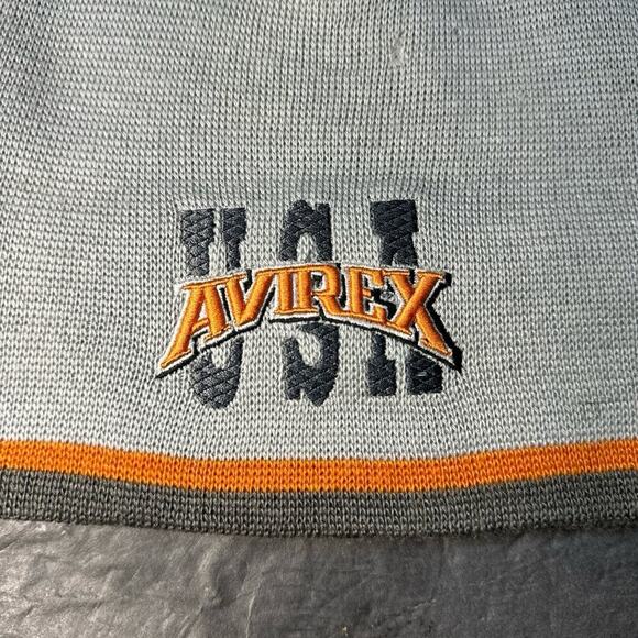 Avirex Grey Orange Knit Beanie Skully Hat Men OS - Picture 2 of 6